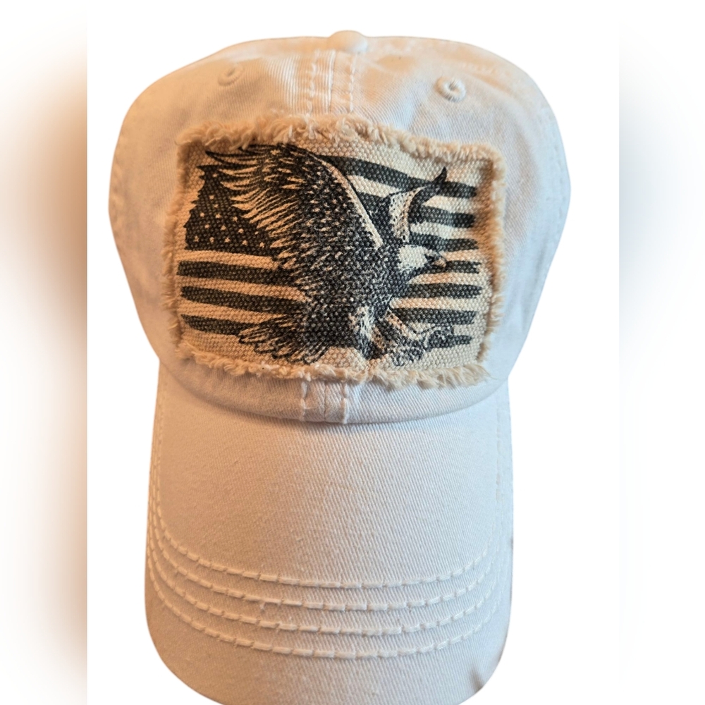 KBethos Vintage White Hat with Eagle Patch